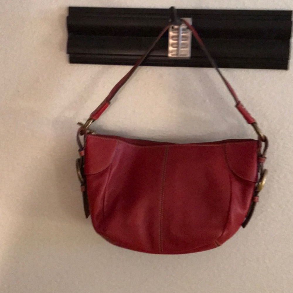 FOSSIL  RED HOBO PEBBLED LEATHER BAG